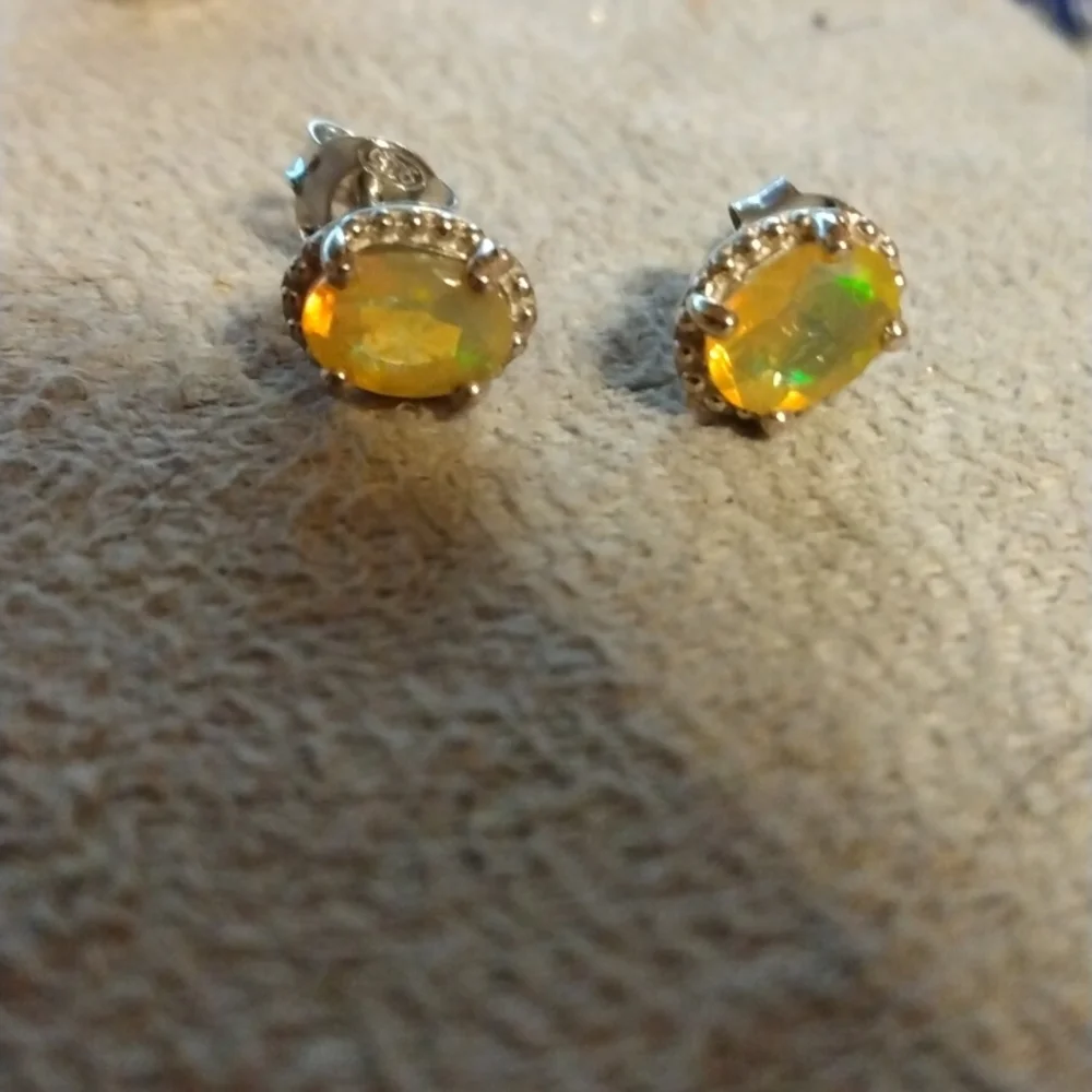 Stamped .925 Ethiopian Welo Opal Earrings